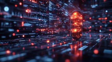Futuristic illustration of AI-powered pharma analytics decoding clinical research and market dynamics for drug development