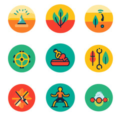 Wellness and Lifestyle Icons; Holistic Health, Fitness, and Mindfulness Set