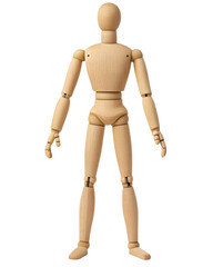 Wooden mannequin standing with transparent background