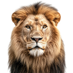 Fototapeta premium A majestic lion with its head tilted to the side, looking directly at you against a transparent background,
