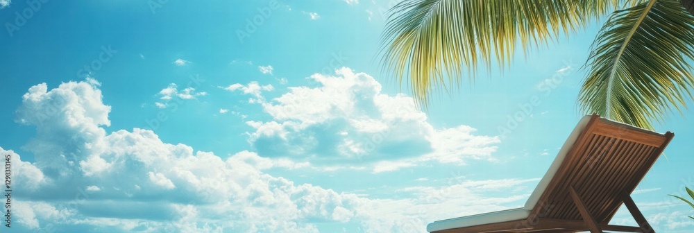 Poster Relaxing beach day with clear skies and palm trees on a sunny afternoon. Generative AI