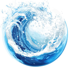 Fototapeta premium A logo of an abstract water sphere, with blue and white colors, featuring a wave design, on a transparent background