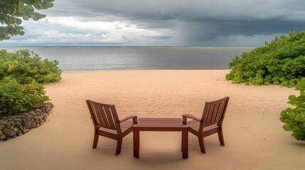 Naklejka premium Ocean View Beach Chairs Realistic Image