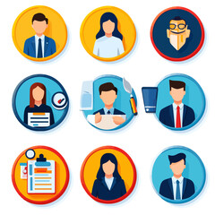 Diverse Team Icons: Business Professionals, Creative Occupations, Data Focus