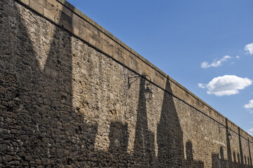 shadows of houses on the bulwark of Saint Malo, Brittany, France