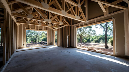 Fototapeta premium New House Construction Interior Wood Frame