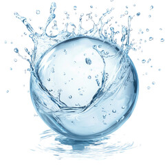 Water logo, a water sphere with splashes of blue color, on a transparent background,