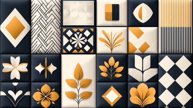 Decorative tile patterns showcase home interior design digital art modern aesthetic