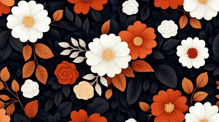 Floral patterns in autumn colors digital art black background creative design