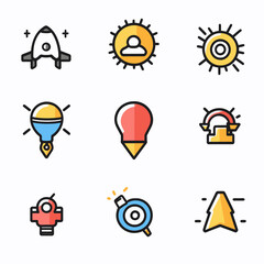 Colorful Icons Set of Space, Idea, Navigation and Progress in Vector