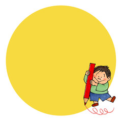 赤鉛筆を持つ男の子　コピースペース(イエロー)