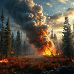 Burning forest on fire, disaster Generated AI