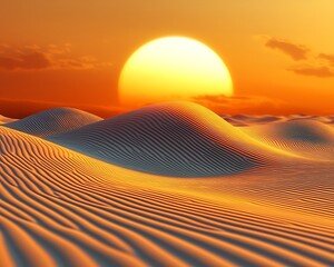 Minimalist horizon a golden sun over clean smooth dunes