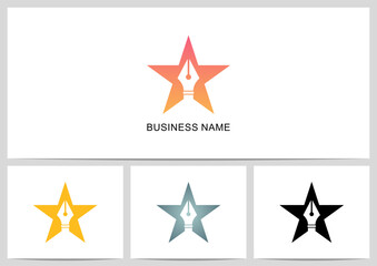 Pen Star Writing Author Negative Space Logo Design