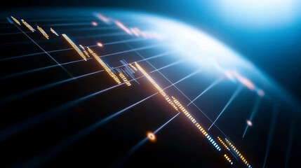 Digital Earth globe displaying international financial trading graphs, symbolizing worldwide market connectivity and investment trends