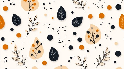 Decorative leaf and dot pattern design digital art abstract modern aesthetic