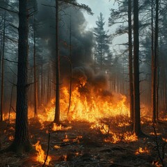 Burning forest on fire, disaster Generated AI