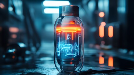 Unique bottle emitting a glowing light from within creating a magical atmosphere for decorative and artistic displays