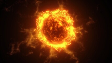 Fototapeta premium glowing orange fireball against a black background