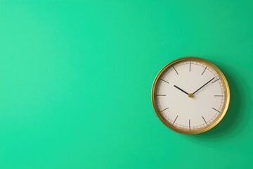 Stylish clock on vibrant green wall creates modern and fresh atm