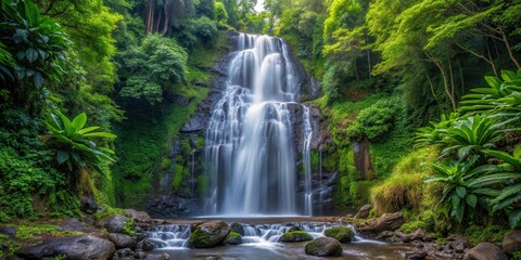 Fototapeta premium Waterfall amidst dense foliage, cascading down a rocky slope, nature, landscape, nature, landscape, natural beauty