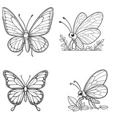 Cute Cartoonic Glasswing Outline Vector Illustrations