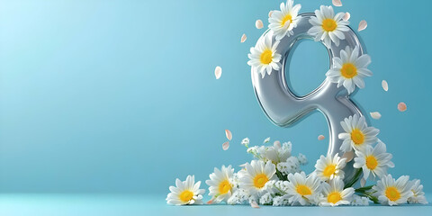 Silver Nine Floral 3D Render