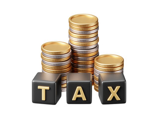 3D Tax Gold Coins Finance Investment Isolated on Transparent Png Background.