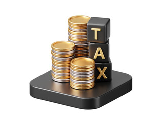 3D Tax Gold Coins Finance Investment Isolated on Transparent Png Background.