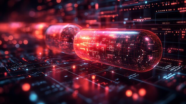 Intelligent pharma analytics vector visualizing AI analyzing clinical information and industry behavior for better drug research