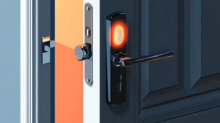 A door with a keypad and a red light on it