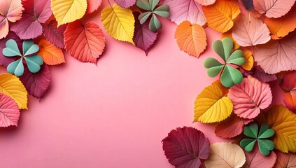 Obraz premium A vibrant autumn leaves composition ideal for seasonal promotions, fall events, and St. Patrick’s Day designs. Perfect for backgrounds, advertisements, and seasonal decor.