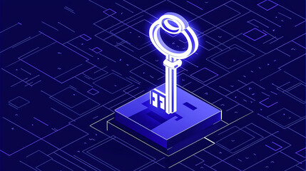 A key is shown in a blue background with a white outline