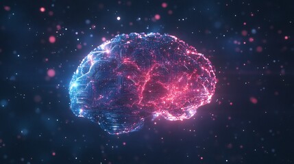 AI brain with glowing circuits and binary code