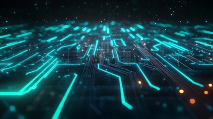 dark mode circuit board with blue and green glow