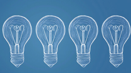 Four light bulbs are drawn in a row on a blue background