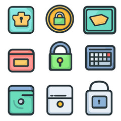 Colorful Icon Set Featuring Security, Calendar, and File Storage Concepts