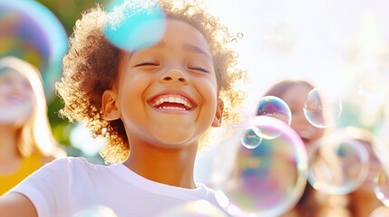 Cheerful Girl Laughing Surrounded By Bright Bubbles