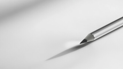 Graphite pencil casting elongated shadow across pristine white paper, highlighting minimalist design with gentle illumination