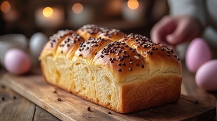 Close-up of Traditional Easter Bread With Fluffy Texture and Chocolate Sprinkles