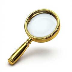 Golden magnifying glass on white background