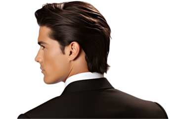 Man Looking Over Shoulder Isolated on Transparent Background