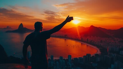 Fototapeta premium corcovado statue is doing a selfie with a nice view of rio