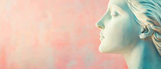 Close-up Profile of a White Plaster Bust Against a Peach Background
