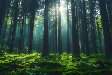 Fototapeta premium Sunlit Forest Illustration