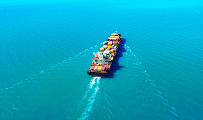 Aerial view of Business trip with ship the partner connection Container Cargo freight ship for Import Export