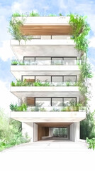 Green Oasis Apartment Building Illustration