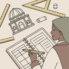 Person Sketching Architecture In A Notebook