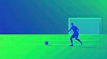 Soccer Player Kicking Ball, Green Field, Night Game