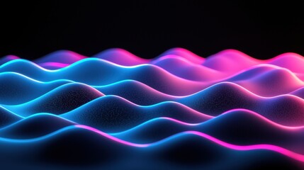 A 3D rendering of a wave-like surface with a gradient of blue and pink hues.